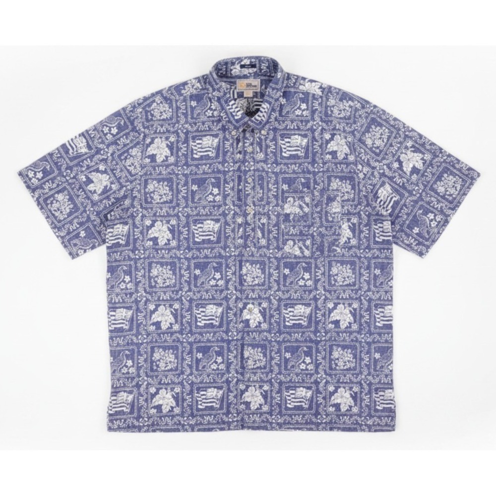 Reyn Spooner Lahaina Sailor Popover Shirt Mens 2XL Blue Hawaiian Short Sleeve